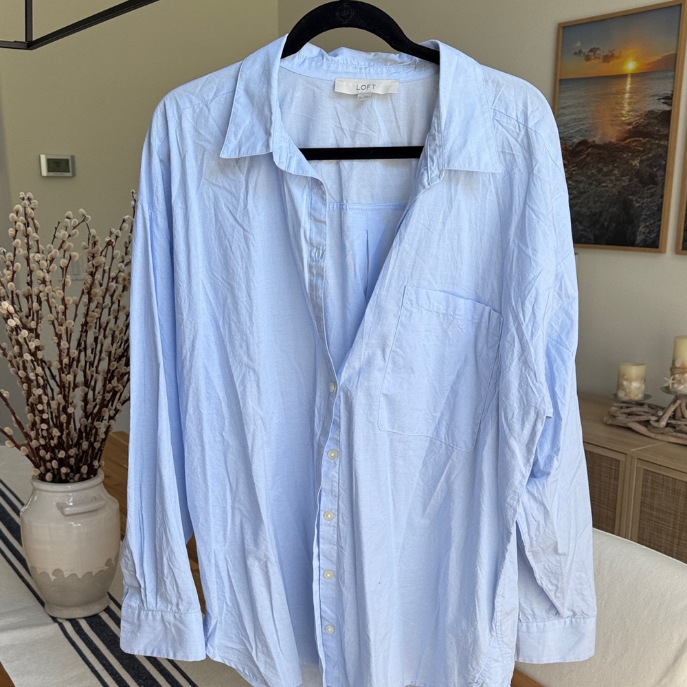 LOFT Sky Blue Casual Button Down Shirt